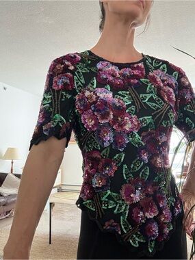 Laurence Kazar Sequin Floral Blouse